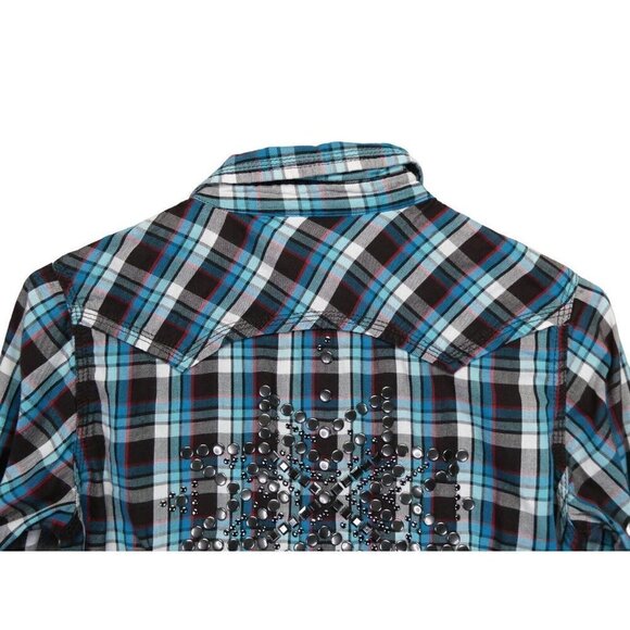 ARIAT Pendleton Women's Turquoise Blue Studded Plaid Western Shirt Size Small - Picture 12 of 12